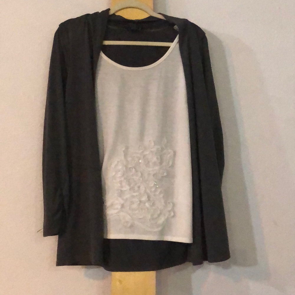 AGB faux two piece tank with cardigan shirt